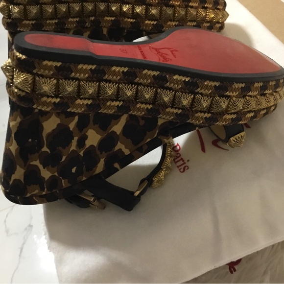 Christian Louboutin Black and Gold Leopard Sandals - Picture 7 of 14